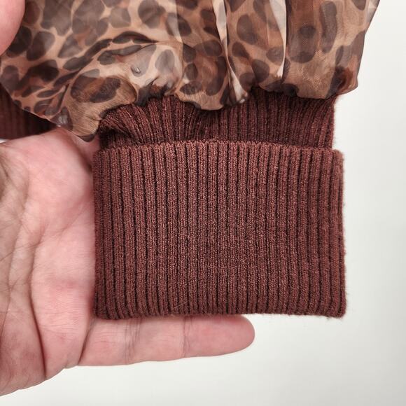 Anthropologie DOLAN Leopard Print Sheer Puff-Sleeve Brown Sweater Women's M - Picture 7 of 11